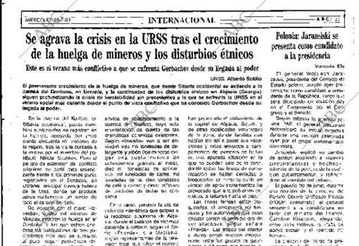 Las huelgas mineras en la URSS, el 19 de julio de 1989
